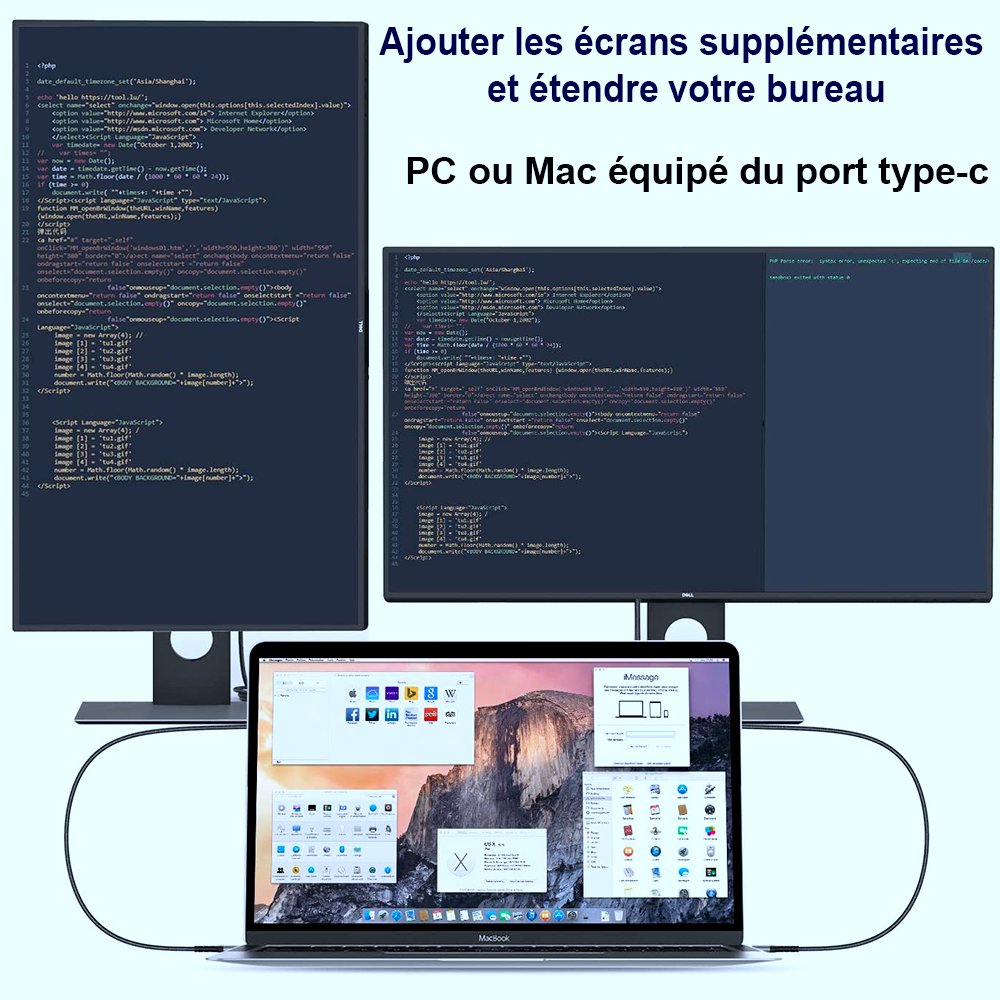 Câble USB C ou Type-c vers HDMI 4K Ultra HD 2 mètres, en Nylon tressé de qualité.